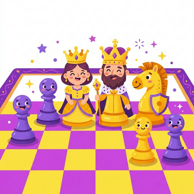 Happy kids playing chess illustration